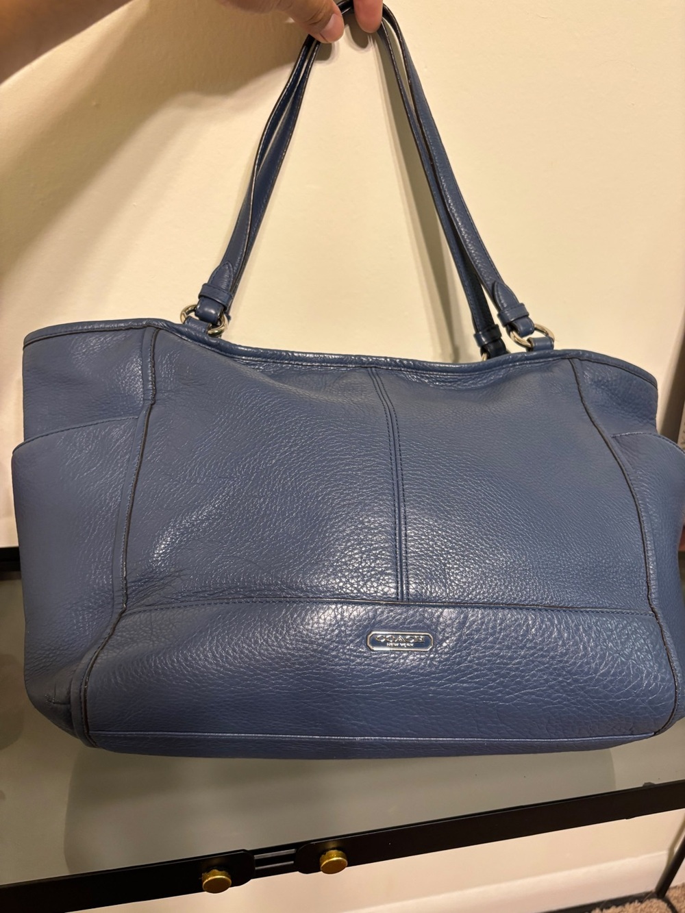 Coach Blue Pebbled Leather Shoulder Bag